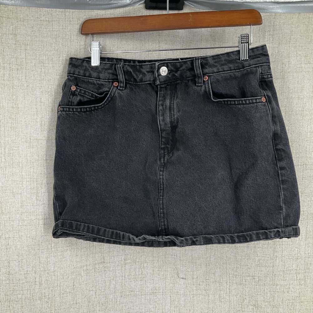 Mango MNG Denim Skirt Women S Black 100% Cotton Mini Classic Washed Grunge‎
